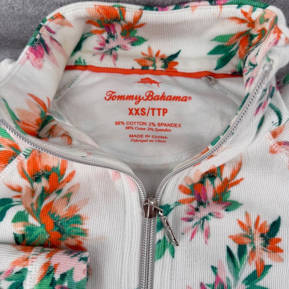 Tommy Bahama Floral Ribbed Full Zip Jacket White Orange Pink Green XXS SW221638 - Picture 2 of 12